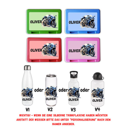 Brotzeitbox mit Trinkflasche | Personalisierbar Motorrad Einschulung