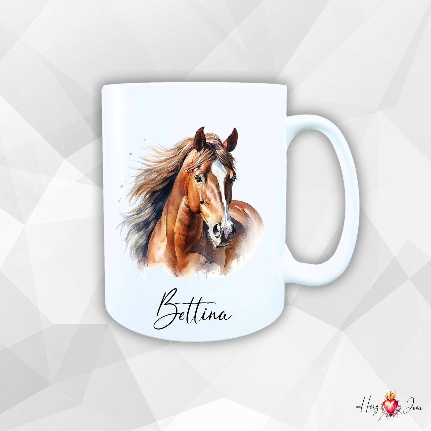 Personalisierte Keramik Tasse mit Namen – Pferde Motiv | Geschenkidee für Kinder & Schulanfänger_0064T