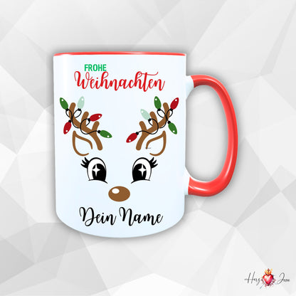 Personalisierte Keramik Weihnachtstasse mit deinem Namen Rentier Motiv_0055T