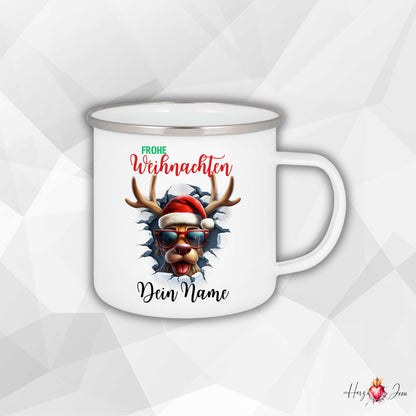 Personalisierte Emaille Tasse mit Namen Edelstahl Tasse Weihnachtstasse personalisiert Rentier Design als Geschenkidee_0025H