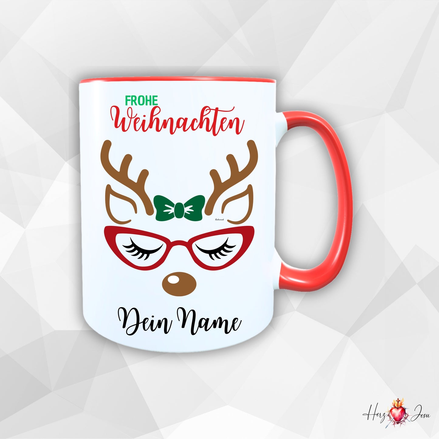 Personalisierte Keramik Weihnachtstasse mit deinem Namen Rentier Motiv_0055T