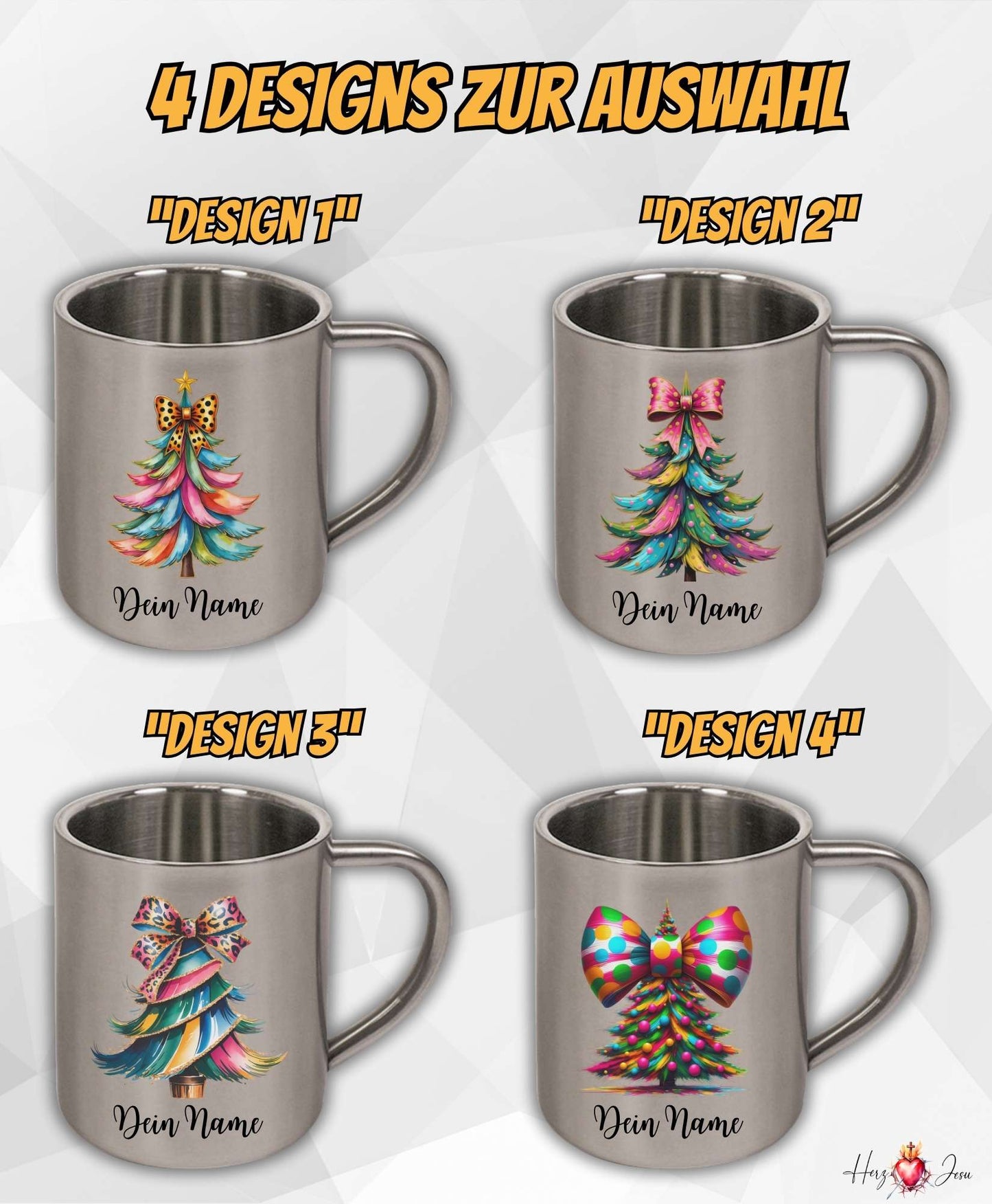 Personalisierte Edelstahl Tasse mit Namen Kaffeetasse Geschenkidee Camping Weihnachtsmotiv_019K