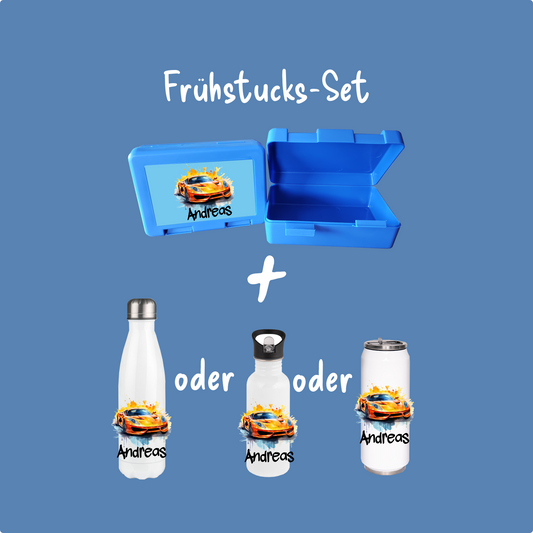 Personalisierte Brotzeitbox mit Trinkflasche mit Namen Autos Einschulung_0009G