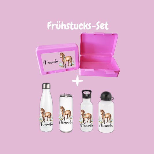 Brotzeitbox mit Trinkflasche | Personalisierbar Pferde Einschulung
