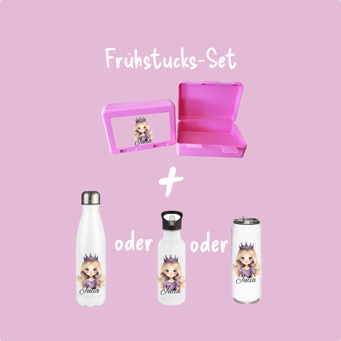 Personalisierte Brotzeitbox mit Trinkflasche mit Namen Prinzessin Einschulung_0014G