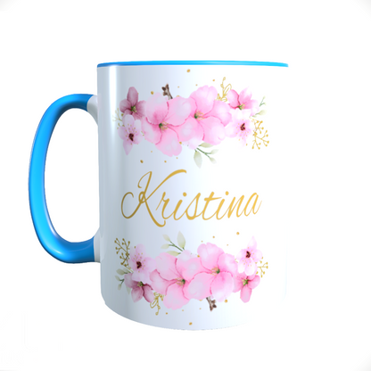 Personalisierte Keramik Tasse mit deinem Namen Blumen Motiv_0036T