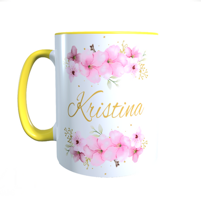 Personalisierte Keramik Tasse mit deinem Namen Blumen Motiv_0036T