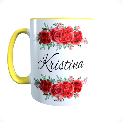 Personalisierte Keramik Tasse mit deinem Namen Blumen Motiv_0037T