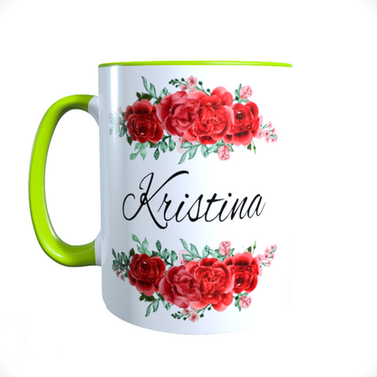 Personalisierte Keramik Tasse mit deinem Namen Blumen Motiv_0037T