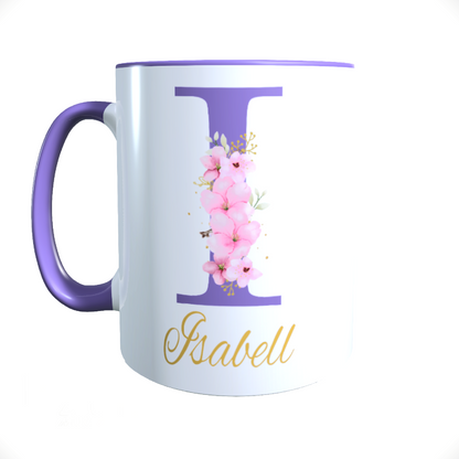 Personalisierte Keramik Tasse mit deinem Namen Blumen Motiv_0034T