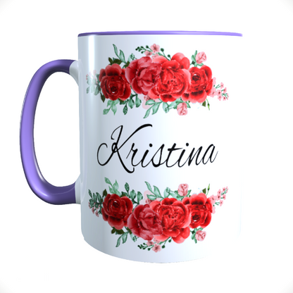 Personalisierte Keramik Tasse mit deinem Namen Blumen Motiv_0037T