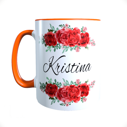 Personalisierte Keramik Tasse mit deinem Namen Blumen Motiv_0037T