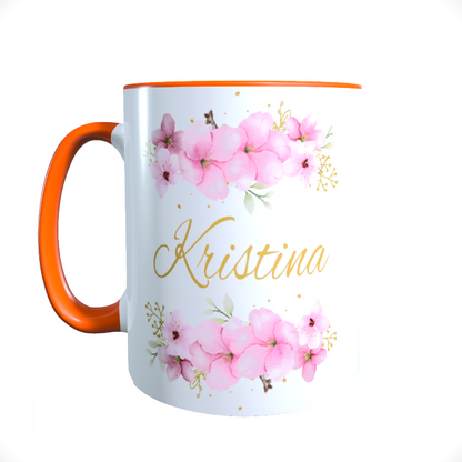 Personalisierte Keramik Tasse mit deinem Namen Blumen Motiv_0036T