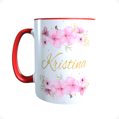 Personalisierte Keramik Tasse mit deinem Namen Blumen Motiv_0036T