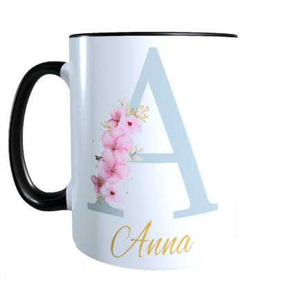 Personalisierte Keramik Tasse mit deinem Namen Blumen Motiv_0034T