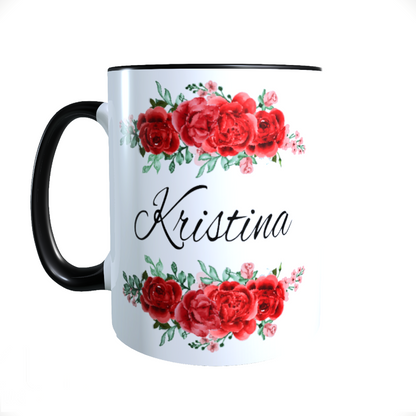 Personalisierte Keramik Tasse mit deinem Namen Blumen Motiv_0037T