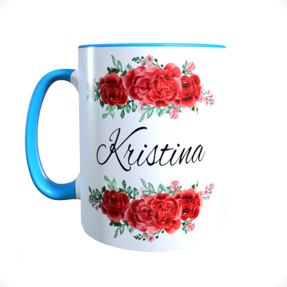 Personalisierte Keramik Tasse mit deinem Namen Blumen Motiv_0037T