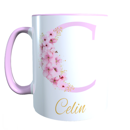 Personalisierte Keramik Tasse mit deinem Namen Blumen Motiv_0034T