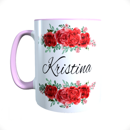 Personalisierte Keramik Tasse mit deinem Namen Blumen Motiv_0037T