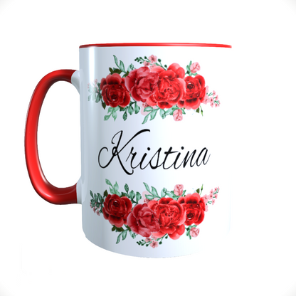 Personalisierte Keramik Tasse mit deinem Namen Blumen Motiv_0037T