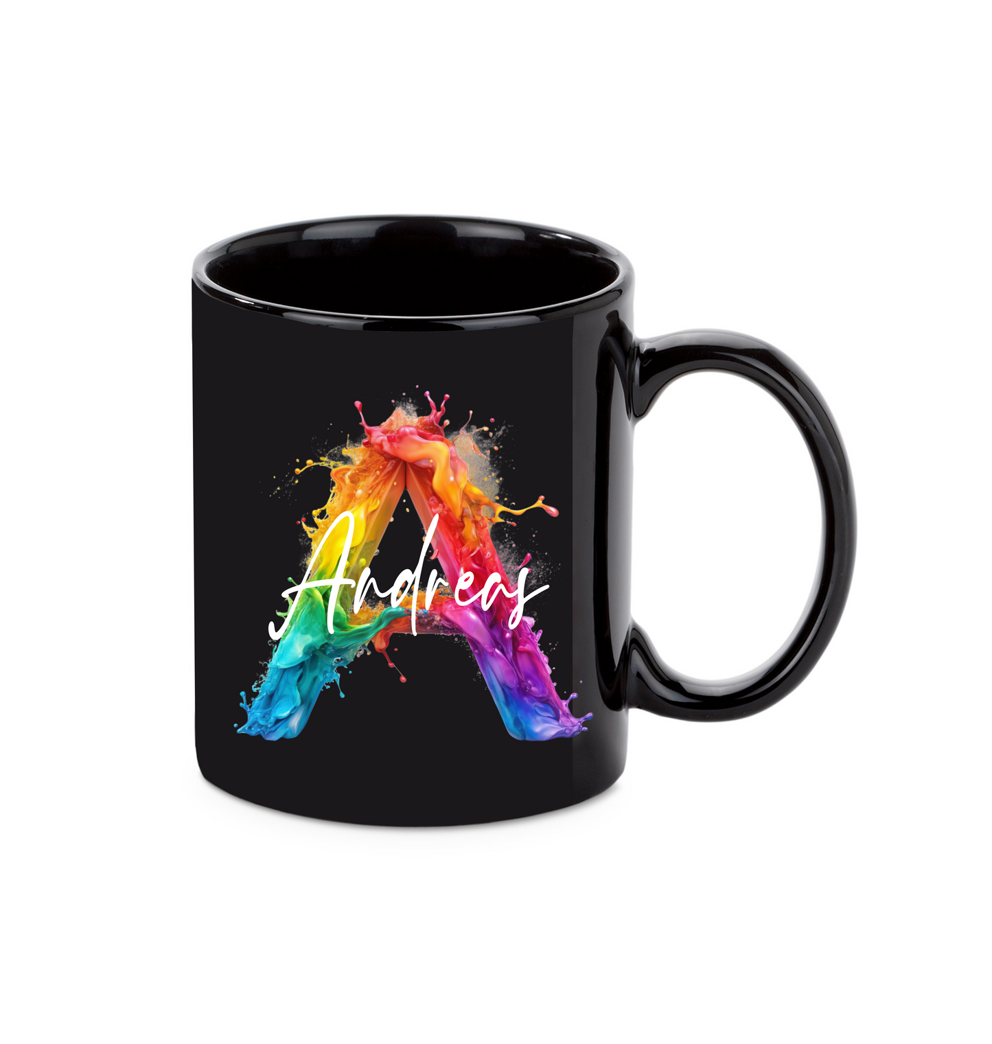 Personalisierte schwarze Keramik Tasse mit deinem Namen Regenbogen_0009T