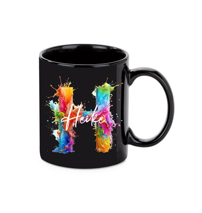 Personalisierte schwarze Keramik Tasse mit deinem Namen Regenbogen_0009T