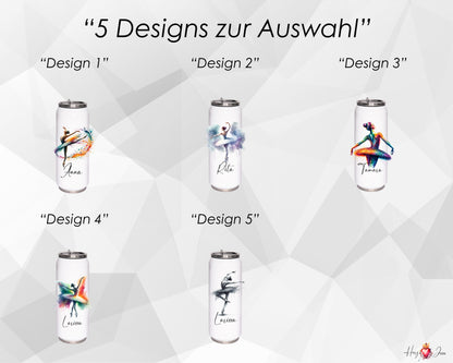 Personalisierte Trinkflasche mit Namen Thermobecher Geburtstag Ballerina_0032E