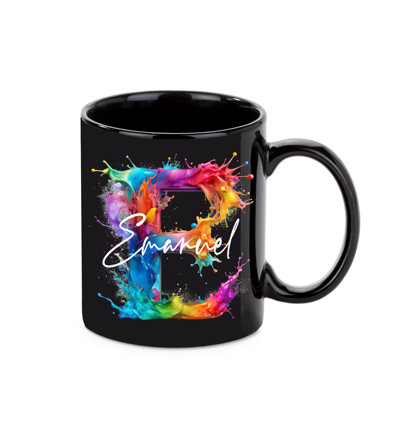 Personalisierte schwarze Keramik Tasse mit deinem Namen Regenbogen_0009T