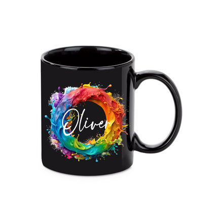 Personalisierte schwarze Keramik Tasse mit deinem Namen Regenbogen_0009T