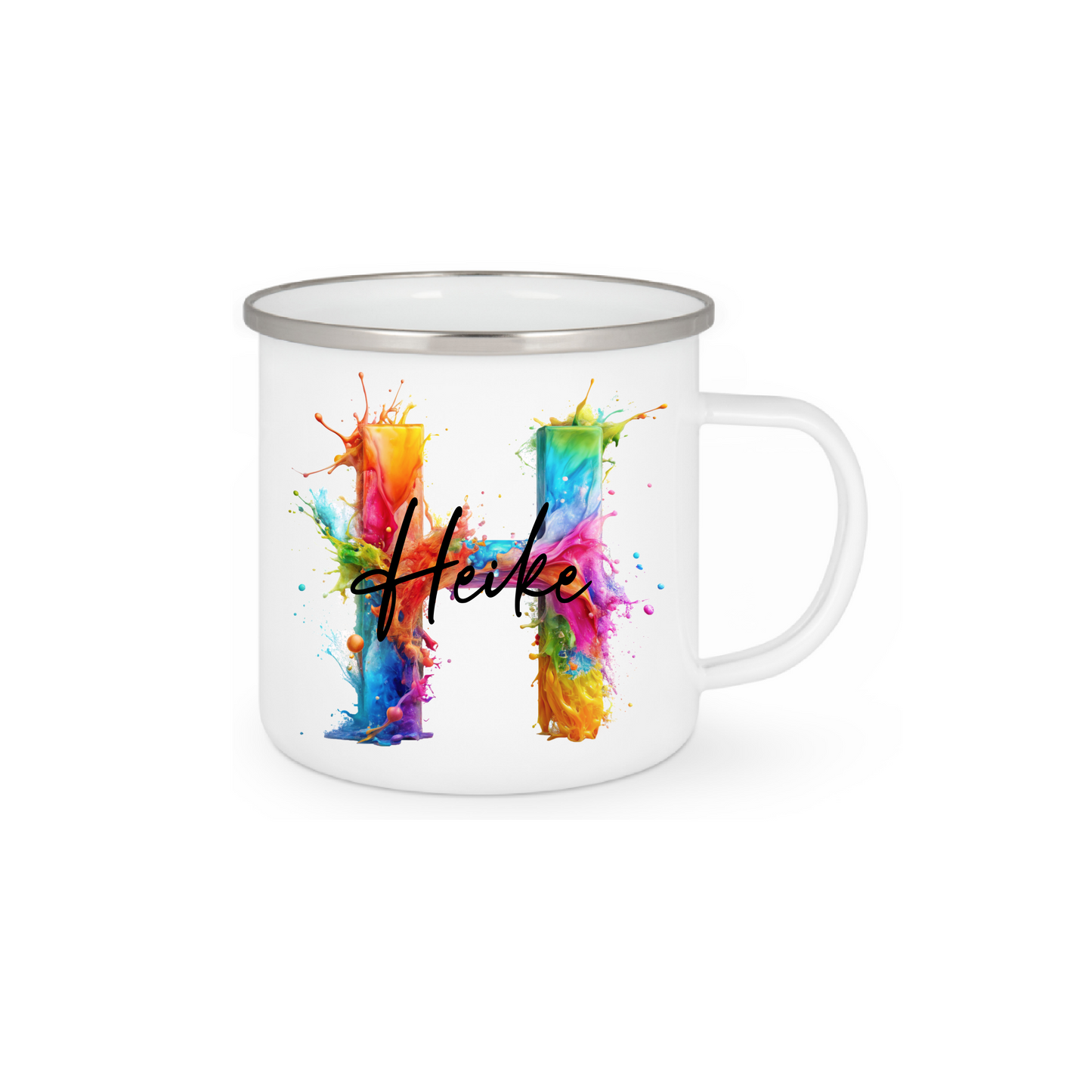 Personalisierte Emaille Tasse mit Namen Edelstahl Tasse Regenbogen_014H