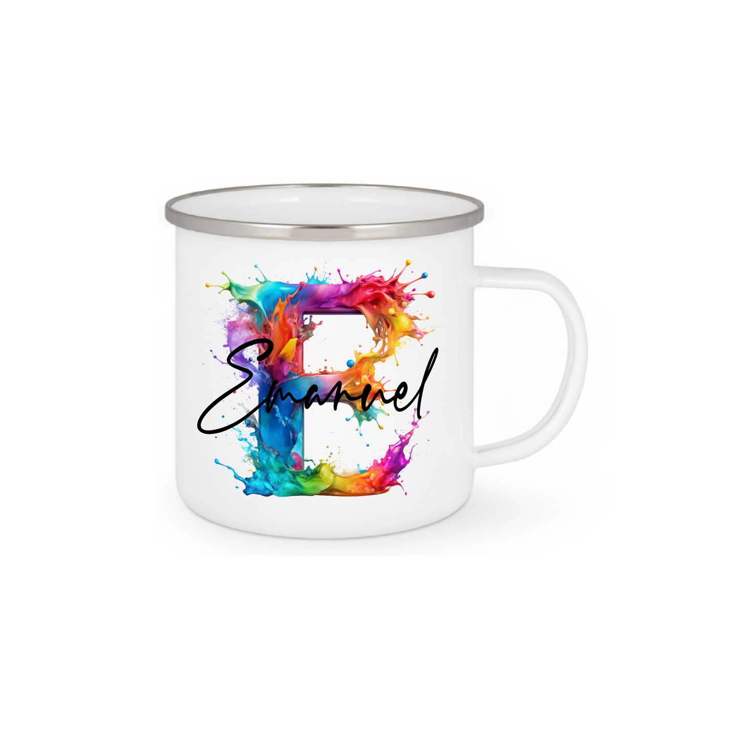 Personalisierte Emaille Tasse mit Namen Edelstahl Tasse Regenbogen_014H