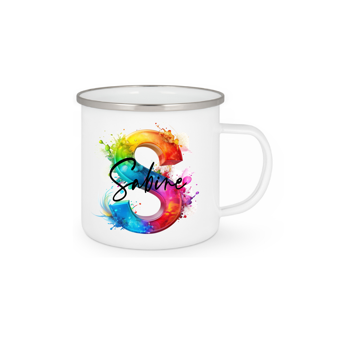 Personalisierte Emaille Tasse mit Namen Edelstahl Tasse Regenbogen_014H