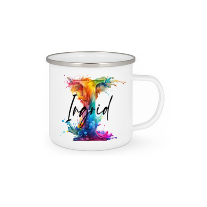 Personalisierte Emaille Tasse mit Namen Edelstahl Tasse Regenbogen_014H