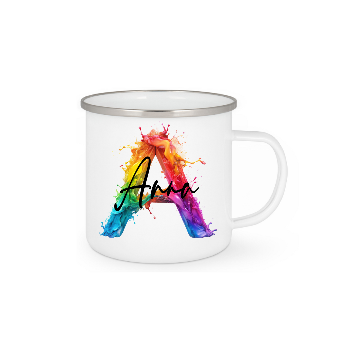 Personalisierte Emaille Tasse mit Namen Edelstahl Tasse Regenbogen_014H