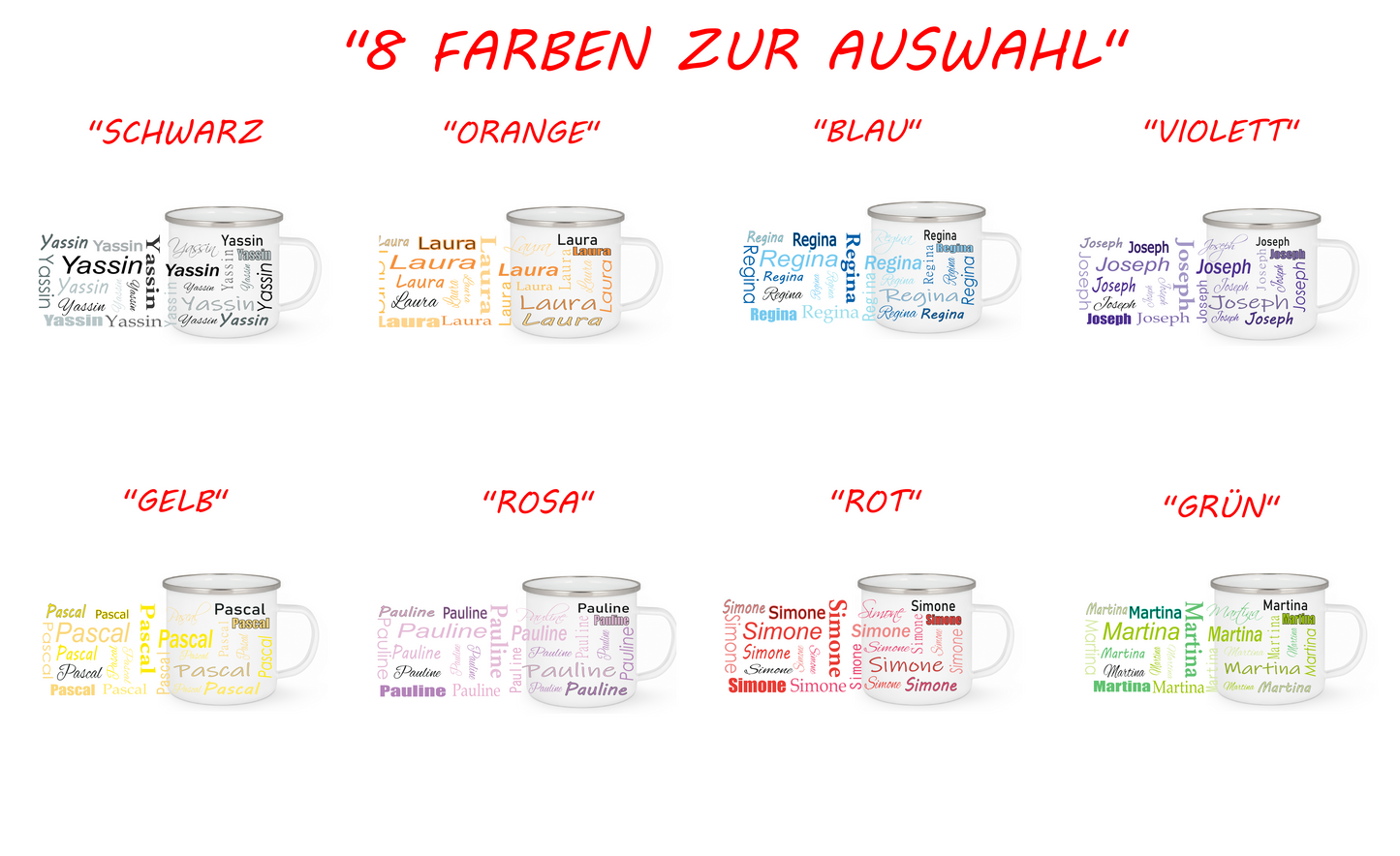 Personalisierte Emaille Tasse mit Namen Edelstahl Tasse_011H