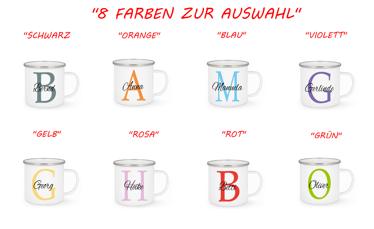 Personalisierte Emaille Tasse mit Namen Edelstahl Tasse_006H