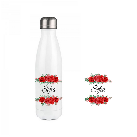 Personalisierte Trinkflasche mit Namen Wasserflasche Blumen Motiv Thermobecher_014E