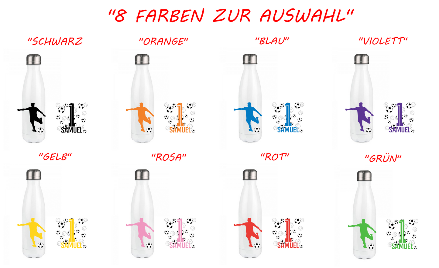 Personalisierte Trinkflasche mit Namen Fußball Thermobecher Geburtstag _0010E