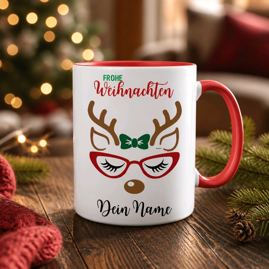 Personalisierte Keramik Weihnachtstasse mit deinem Namen Rentier Motiv_0055T