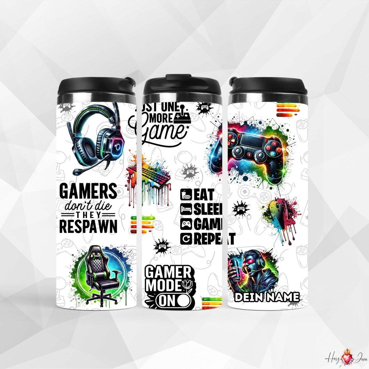 ☕✨ Edelstahl - Thermobecher mit Wunschname – stilvoll personalisiert, ideal als 🎄 Weihnachtsgeschenk oder originelle Geschenkidee für Gamer_0024F - Herz Jesu