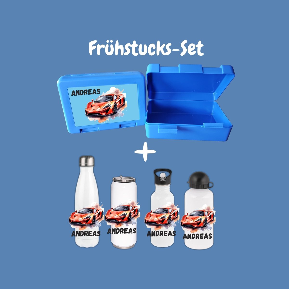 Personalisierte Brotzeitbox mit Trinkflasche mit Namen Autos Einschulung_0009G - Herz Jesu