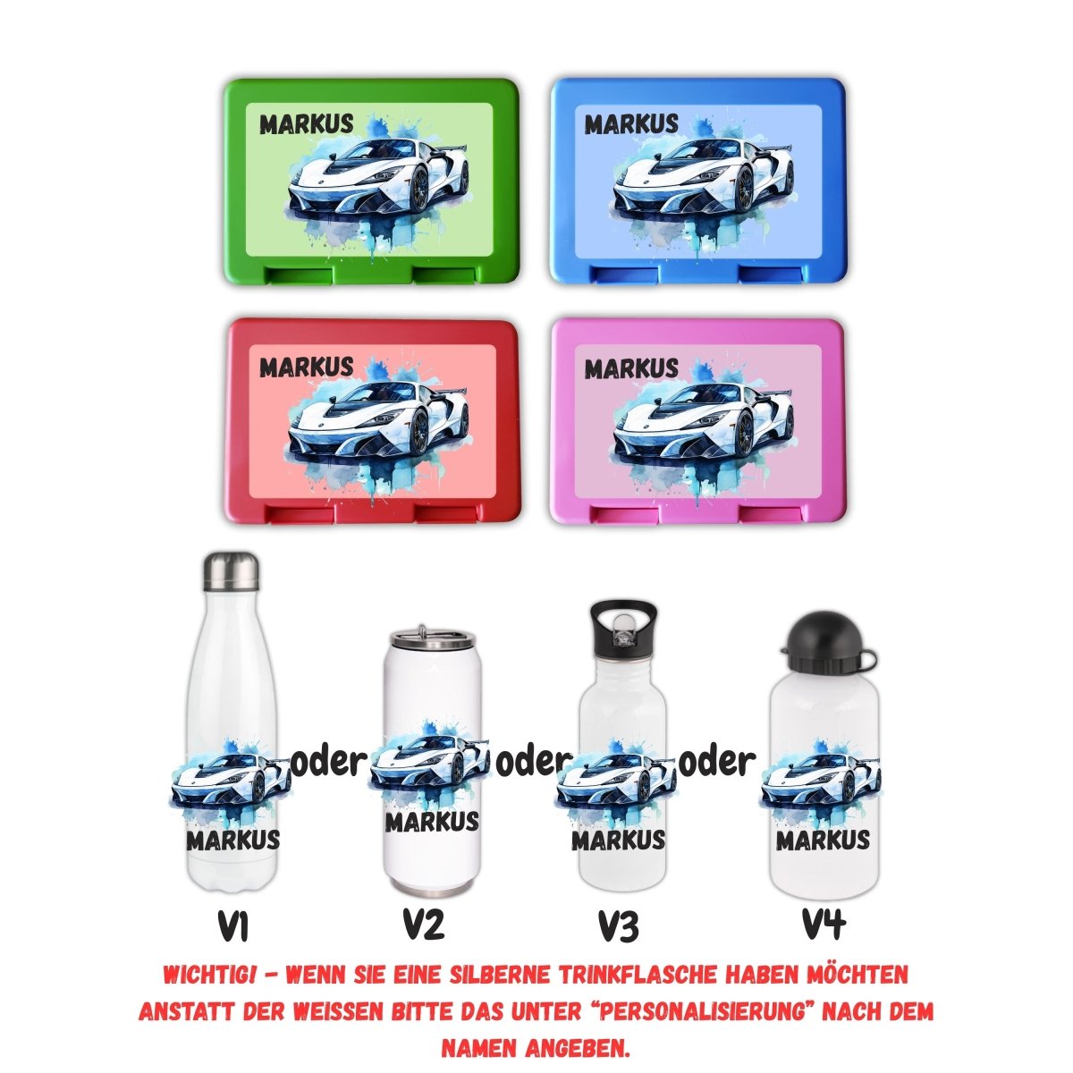 Personalisierte Brotzeitbox mit Trinkflasche mit Namen Autos Einschulung_0009G - Herz Jesu