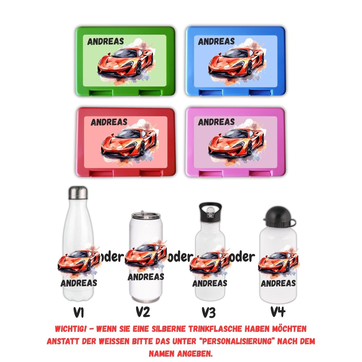 Personalisierte Brotzeitbox mit Trinkflasche mit Namen Autos Einschulung_0009G - Herz Jesu