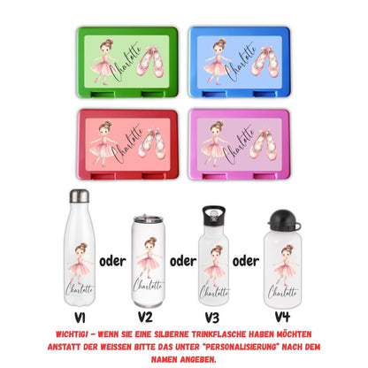 Personalisierte Brotzeitbox mit Trinkflasche mit Namen Ballerina Tanzen Einschulung_0021G - Herz Jesu