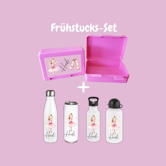 Personalisierte Brotzeitbox mit Trinkflasche mit Namen Ballerina Tanzen Einschulung_0021G - Herz Jesu