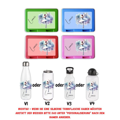 Personalisierte Brotzeitbox mit Trinkflasche mit Namen Ballerina Tanzen Einschulung_0022G - Herz Jesu