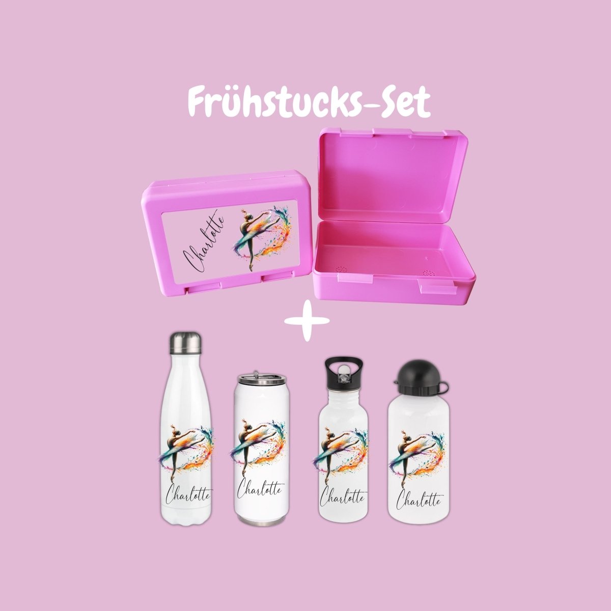 Personalisierte Brotzeitbox mit Trinkflasche mit Namen Ballerina Tanzen Einschulung_0022G - Herz Jesu