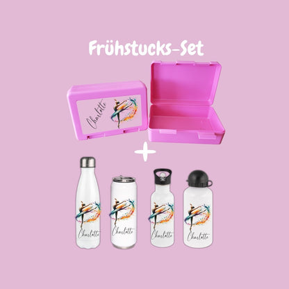 Personalisierte Brotzeitbox mit Trinkflasche mit Namen Ballerina Tanzen Einschulung_0022G - Herz Jesu