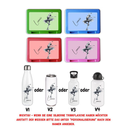 Personalisierte Brotzeitbox mit Trinkflasche mit Namen Ballerina Tanzen Einschulung_0022G - Herz Jesu