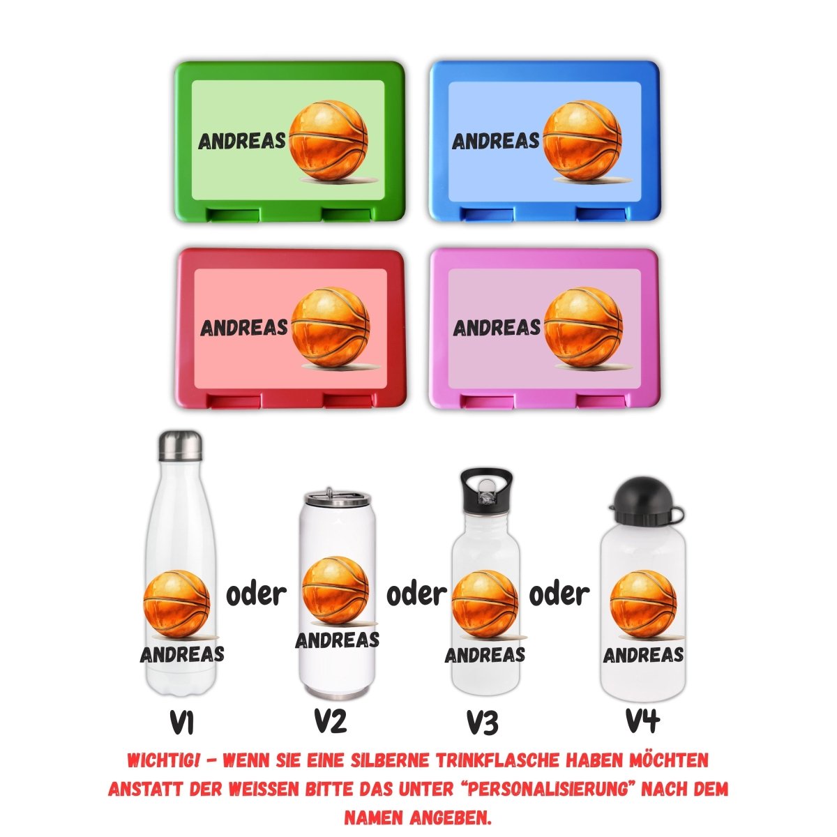 Personalisierte Brotzeitbox mit Trinkflasche mit Namen Basketball Einschulung_0007G - Herz Jesu